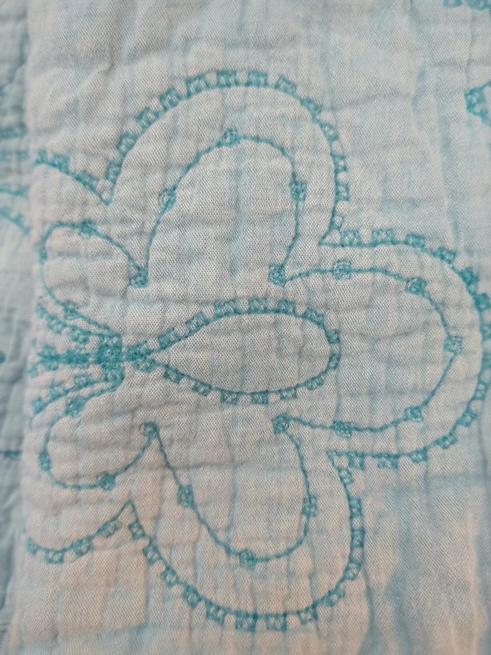 Vintage French Antik Batik Quilted Pillow Shams Pair Blue Cotton Standard Boho